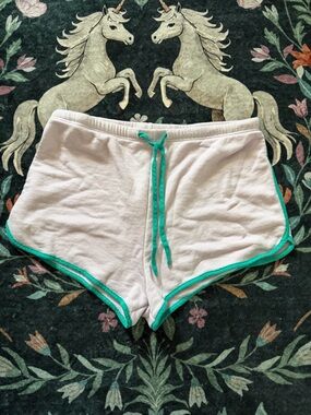 Wildfox Retro Terry Shorts in Light Pink with Teal Trim